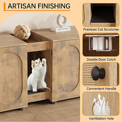 Cat Litter Box Enclosure 55.1" Double Cage Litter Box Furniture Kitty Litter Box for 2 Cats