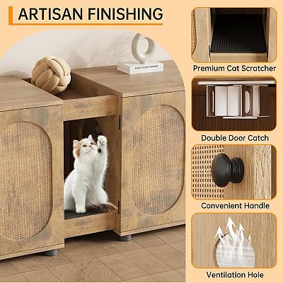 Cat Litter Box Enclosure 55.1" Double Cage Litter Box Furniture Kitty  Litter Box for 2 Cats