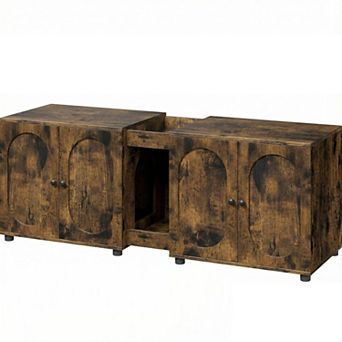 Cat Litter Box Enclosure 55.1" Double Cage Litter Box Furniture Kitty Litter Box for 2 Cats