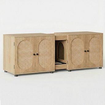 Cat Litter Box Enclosure 55.1" Double Cage Litter Box Furniture Kitty Litter Box for 2 Cats