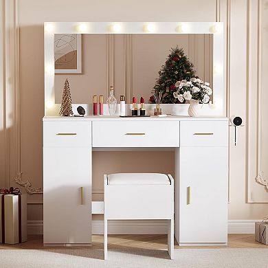 Vanity Desk with Mirror and Lights