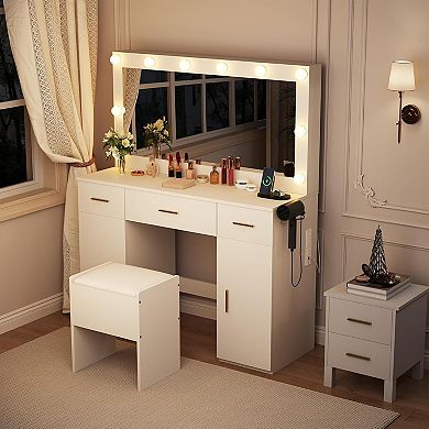 Vanity Desk with Mirror and Lights