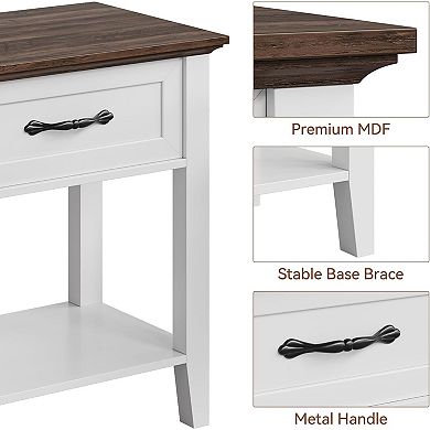 Modern White Wooden Nightstands Set of 2