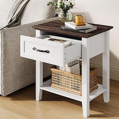 Modern White Wooden Nightstands Set of 2