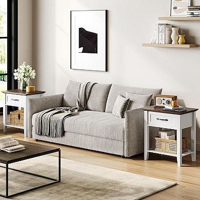 Modern White Wooden Nightstands Set of 2