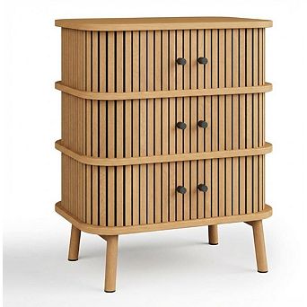 2 pc Fluted 3 Drawers Nightstand