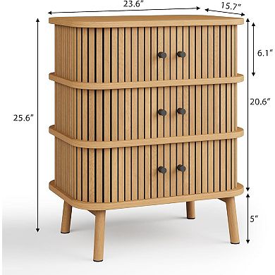 2 PCS Fluted 3 Drawers Nightstand