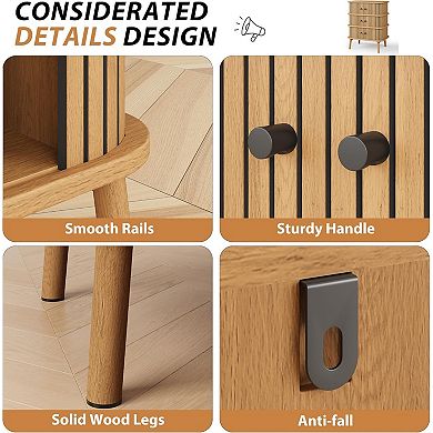 2 PCS Fluted 3 Drawers Nightstand