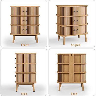 2 PCS Fluted 3 Drawers Nightstand