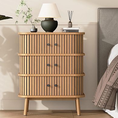 2 PCS Fluted 3 Drawers Nightstand