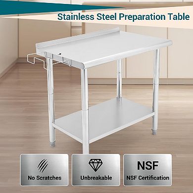 Double-Layer Workbench With Rear Baffle And 08 Curved Edge With Detachable Trash Rack,No Casters