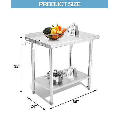 Double-Layer Workbench With Rear Baffle And 08 Curved Edge With Detachable Trash Rack,No Casters