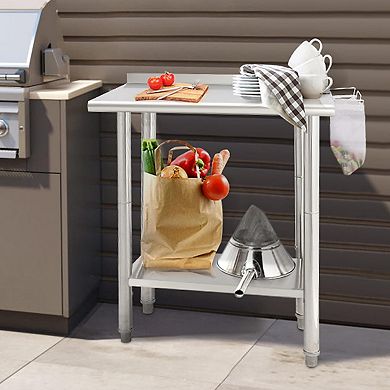 Double-Layer Workbench With Rear Baffle And 08 Curved Edge With Detachable Trash Rack,No Casters