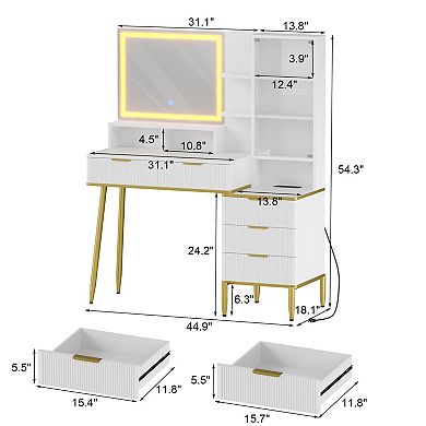 Fluted Vanity Set with LED Lights and Mirror