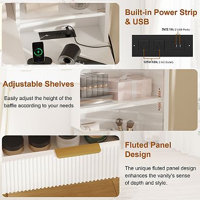 Fluted Vanity Set with LED Lights and Mirror