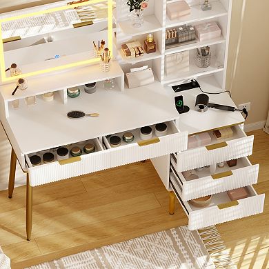 Fluted Vanity Set with LED Lights and Mirror