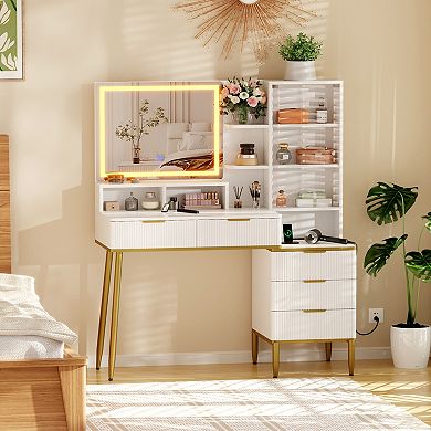 Fluted Vanity Set with LED Lights and Mirror