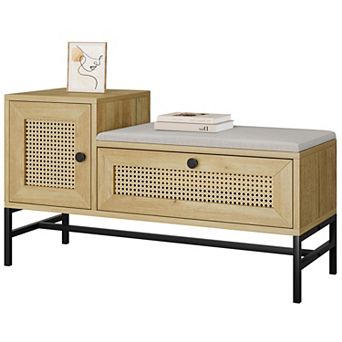 Rattan Shoe Bench with Storage