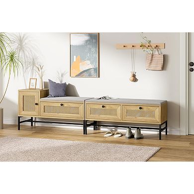 Rattan Shoe Bench with Storage