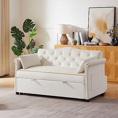 GOODSILO Convertible Velvet Sofa Bed with Adjustable Backrest and Tufted Design