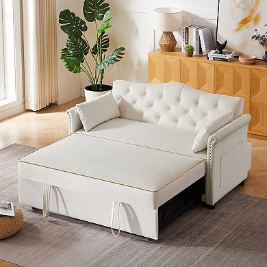 GOODSILO Convertible Velvet Sofa Bed with Adjustable Backrest and Tufted Design
