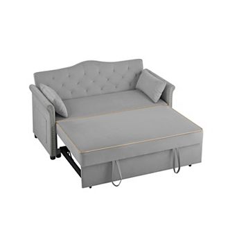 GOODSILO Convertible Velvet Sofa Bed with Adjustable Backrest and Tufted Design