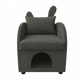 GOODSILO Dual-Purpose Pet-Friendly Armchair with Hideaway and Bunny-Ear Backrest Design