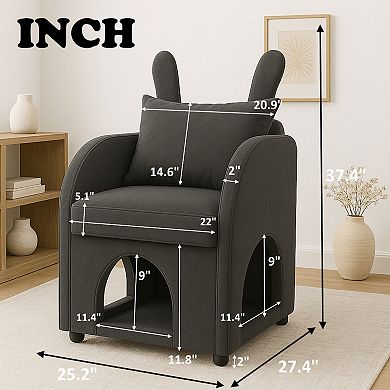 GOODSILO Dual-Purpose Pet-Friendly Armchair with Hideaway and Bunny-Ear Backrest Design