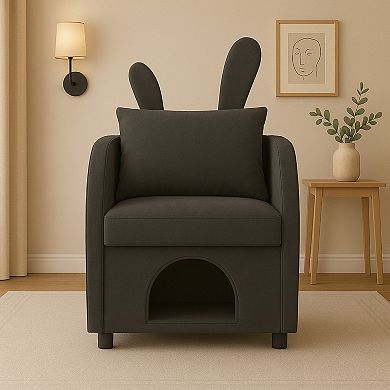 GOODSILO Dual-Purpose Pet-Friendly Armchair with Hideaway and Bunny-Ear Backrest Design