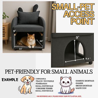 GOODSILO Dual-Purpose Pet-Friendly Armchair with Hideaway and Bunny-Ear Backrest Design