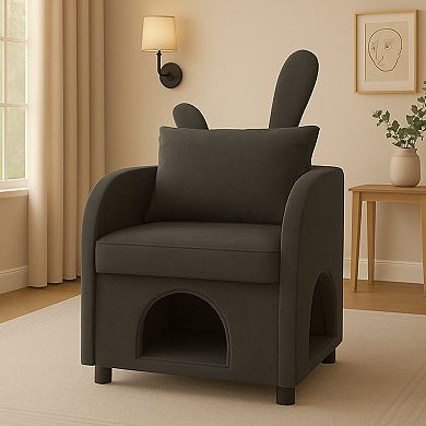 GOODSILO Dual-Purpose Pet-Friendly Armchair with Hideaway and Bunny-Ear Backrest Design