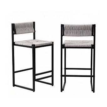 GOODSILO Paper Rope Woven Bar Stools Set of Two with Footrest for Kitchen Island