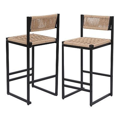 GOODSILO Paper Rope Woven Bar Stools Set of Two with Footrest for Kitchen Island
