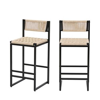 GOODSILO Paper Rope Woven Bar Stools Set of Two with Footrest for Kitchen Island