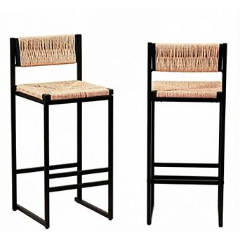 GOODSILO Paper Rope Woven Bar Stools Set of Two with Footrest for Kitchen Island