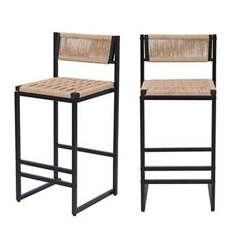 GOODSILO Paper Rope Woven Bar Stools Set of Two with Footrest for Kitchen Island