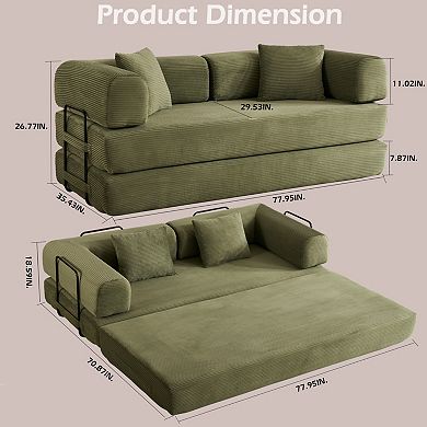 GOODSILO Convertible Sleeper Sofa Bed with Cylindrical Pillow and Corduroy Mattress