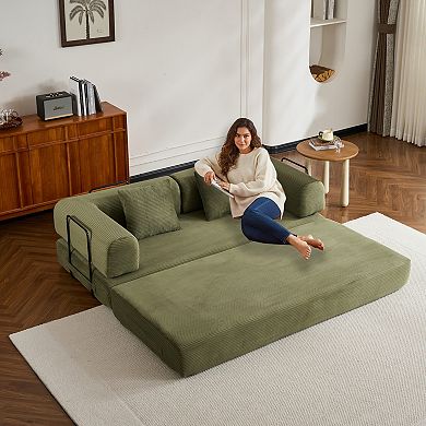 GOODSILO Convertible Sleeper Sofa Bed with Cylindrical Pillow and Corduroy Mattress