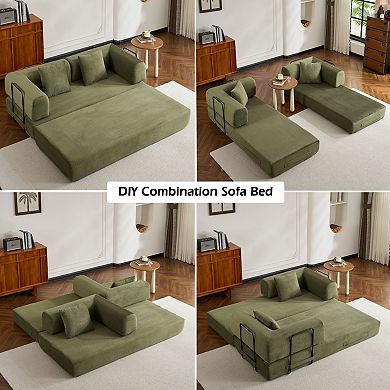 GOODSILO Convertible Sleeper Sofa Bed with Cylindrical Pillow and Corduroy Mattress