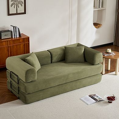 GOODSILO Convertible Sleeper Sofa Bed with Cylindrical Pillow and Corduroy Mattress
