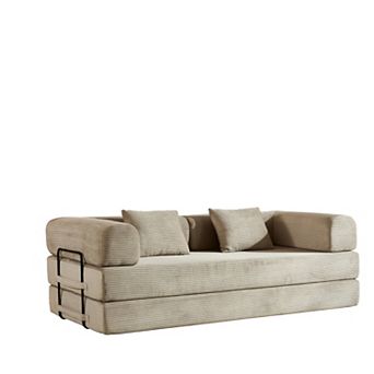 GOODSILO Convertible Sleeper Sofa Bed with Cylindrical Pillow and Corduroy Mattress