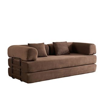 GOODSILO Convertible Sleeper Sofa Bed with Cylindrical Pillow and Corduroy Mattress