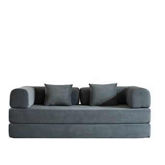 GOODSILO Convertible Sleeper Sofa Bed with Cylindrical Pillow and Corduroy Mattress