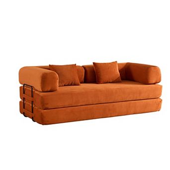 GOODSILO Convertible Sleeper Sofa Bed with Cylindrical Pillow and Corduroy Mattress