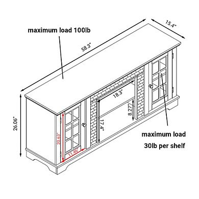 58" Storage Cabinet with 2-Door Storage Faux Stone Media Console Cabinet