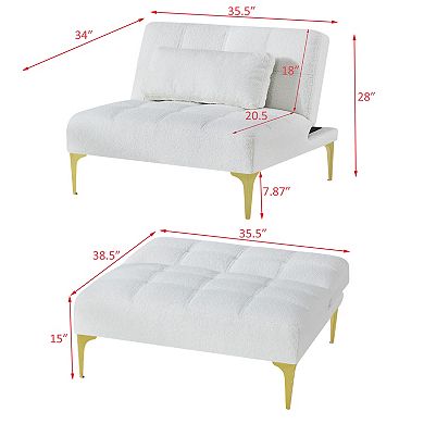 GOODSILO Convertible Sofa Bed Futon with Gold Metal Legs Teddy Fabric