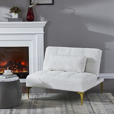 GOODSILO Convertible Sofa Bed Futon with Gold Metal Legs Teddy Fabric