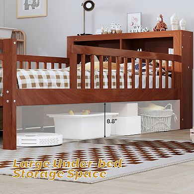 GOODSILO Twin Size Storage Bed with Safety Guardrails and Under-Bed Drawers