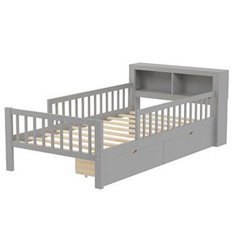 GOODSILO Twin Size Storage Bed with Safety Guardrails and Under-Bed Drawers