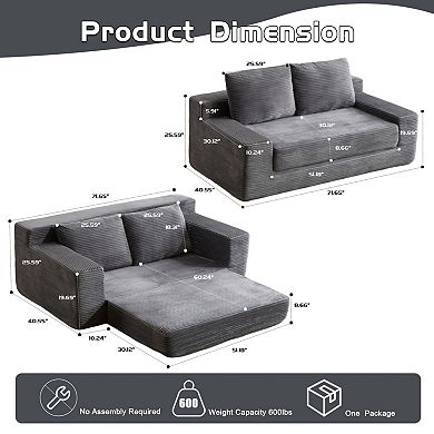 GOODSILO Modern Corduroy Loveseat Sofa Bed with Reversible Cushion and Pillows